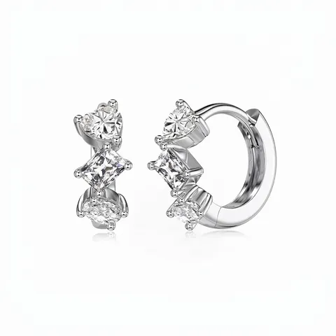 925 Sterling Silver Huggie Hoop Earrings For Women Inlaid Zirconia Heart Square Round Geometric Minimalist Jewelry Gift