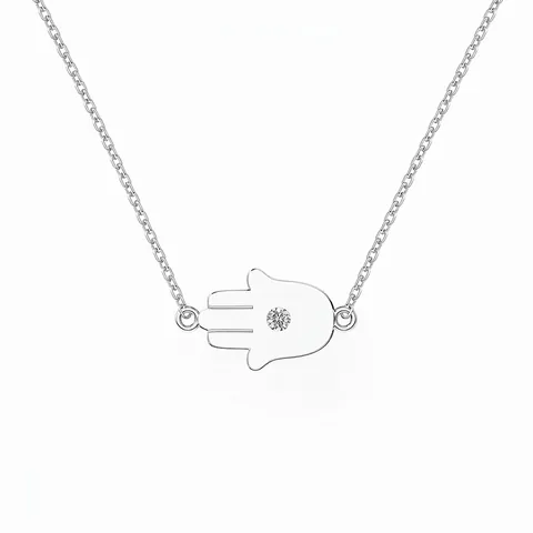 Collana a Mano di Fatima in Argento Sterling 925 Elegante Ciondolo Intarsiato con Zirconia Catena Clavicola per Donna Gioielli