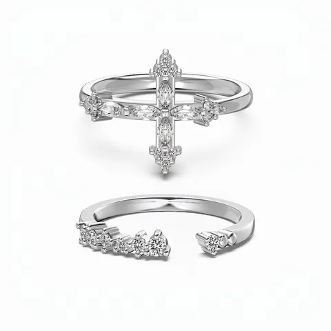 Eleganter S925 Sterlingsilber Kreuz Ring Für Damen Glänzender Strass Pave Stapelbarer Verstellbarer Offener Fingerring Schmuck Geschenk