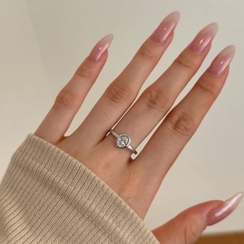 Semplice Anello in Argento Sterling 925 Con Zirconia Ovale per Donna Placcato Oro Platino Castone Opaco Gioielli da Sposa