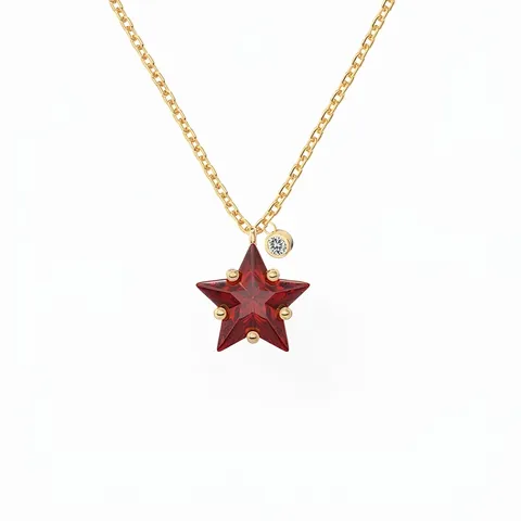 Collar de Estrella de Plata de Ley 925 para Mujer Con Circonia Roja Incrustada Cadena de Clavícula Minimalista Oro Plata Galvanizado Joyería Elegante Regalo de Navidad