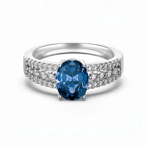 S925 Sterling Silver Oval Blue Zirconia Ring For Women Exquisite Pave Rhinestone Band Engagement Wedding Christmas Jewelry Finger Ring Gift