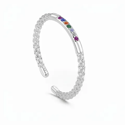 Rainbow Zirconia 925 Sterling Silver Open Ring For Women Minimalist Inlaid Colorful Adjustable Dopamine Jewelry Fashion Ring