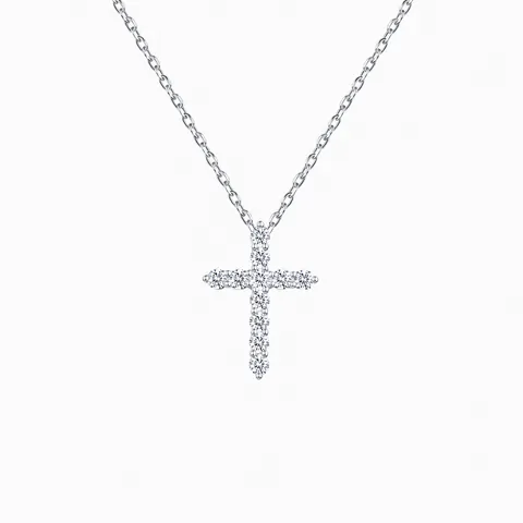 925 Sterling Silver Cross Necklace For Women Sparkling Zirconia Inlaid Pendent Necklaces French Light Luxury Clavicle Chain