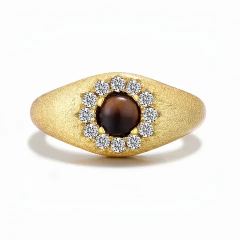 Vintage 925 Sterlingsilber Ring Für Damen Tigerauge Strass Eingelegt Mattiert Galvanisiert Gold Gebürstet Mode Fingerring Schmuck