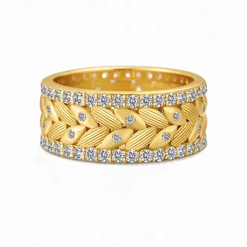 Anello in Argento Sterling S925 Vintage Francese a Forma di Spiga di Grano Placcato Oro Zirconia Micro Incastonatura Gioielli Donna