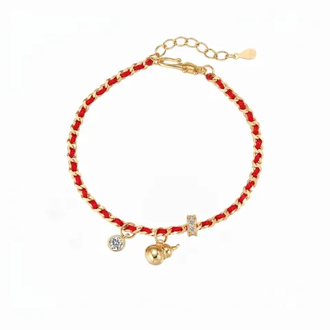925 Sterlingsilber Rote Schnur Armband Für Damen Vergoldet Wu Lou Anhänger Strass Eingelegt Mode Schmuck Geschenk