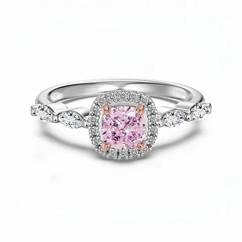 Luxury 925 Sterling Silver Pink Zirconia Cushion Cut Halo Ring For Women Fashion Marquise Side Stone Wedding Jewelry Gift