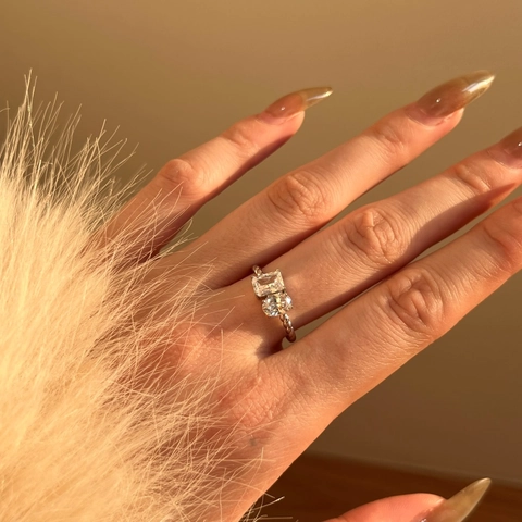 925 Sterling Zilver Toi Et Moi Ring Gedraaide Kabelband Ovaal Rechthoekig Zirconia Dubbele Steen Ring Voor Dames