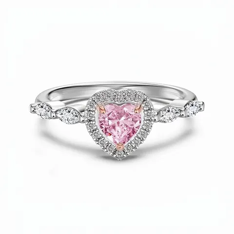 Elegante Anello in Argento Sterling 925 Con Zircone Rosa a Cuore Moda Taglio Fiore di Ghiaccio Anello da Donna Regalo