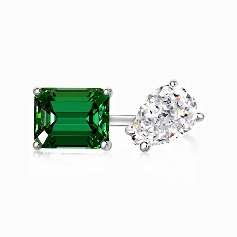 925 Sterling Silver Open Ring For Women Emerald Green Pear Cut Zirconia Double Stone Adjustable Fashion Jewelry Ring Gift