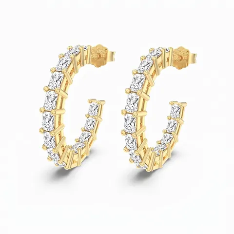 Luxury S925 Sterling Silver C Shape Stud Earrings For Women Rectangular Baguette Zirconia Inlaid Electroplated Fashion Jewelry Gift