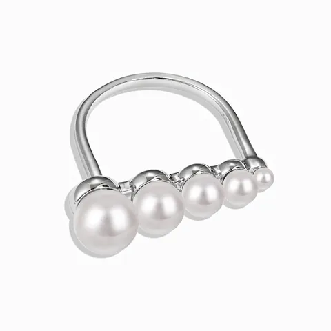 S925 Sterling Silver Ring For Women Minimalist 5 Gradient Artificial Pearls Inlaid Elegant Fine Design Hand Finger Jewelry