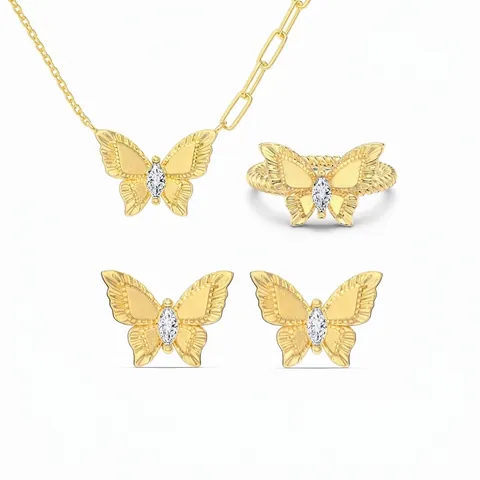 Vlinder 925 Sterling Zilver Ketting Oorbellen Ring Sieraden Zirconia Ingelegd Droom Luxe Mode Accessoire Vrouwen