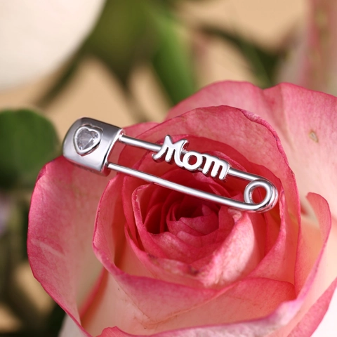 Spilla da Balia Mom in Argento Sterling S925 Con Zirconia a Cuore Gioielli di Lusso Personalizzati Regalo Festa della Mamma Donna