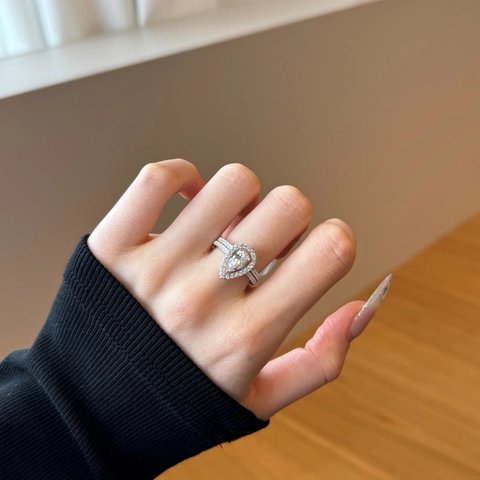 925 Sterling Silver Pear Cut Zirconia Ring Exquisite Teardrop Hollow Design Adjustable Ring Platinum Gold Hand Jewelry For Women
