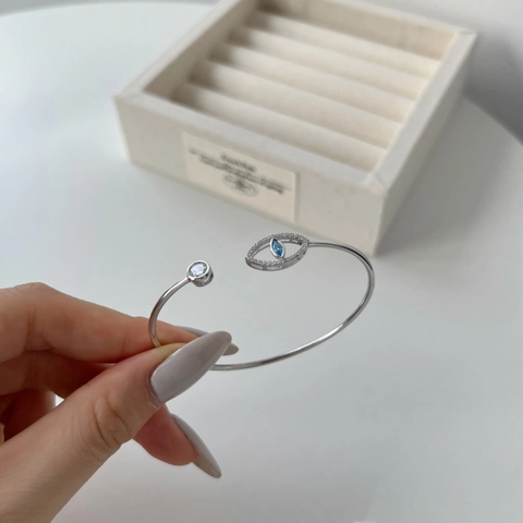 925 Sterlingsilber Böser Blick Offener Armreif Für Damen Blaue Marquise Zirkonia Eingelegt Verstellbarer Modeschmuck Geschenk