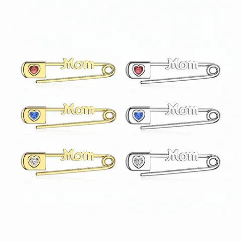 Spilla da Balia Mom in Argento Sterling S925 Con Zirconia a Cuore Gioielli di Lusso Personalizzati Regalo Festa della Mamma Donna