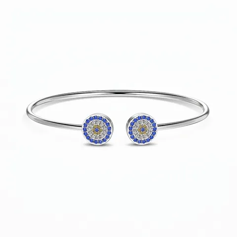 925 Sterling Silver Evil Eye Round Cuff Bangle For Women Zirconia Inlaid Adjustable Open Bracelet Light Luxury Jewelry