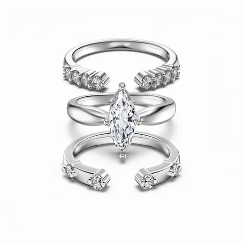 925 Sterling Silver Marquise Cut Zirconia Ring Set For Women French Style Stackable Geometric Finger Rings Elegant Jewelry