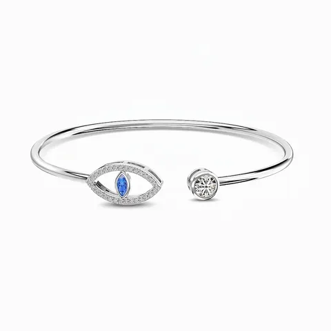 925 Sterlingsilber Böser Blick Offener Armreif Für Damen Blaue Marquise Zirkonia Eingelegt Verstellbarer Modeschmuck Geschenk