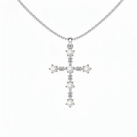 Collar con Colgante de Cruz de Plata de Ley 925 para Mujer Incrustaciones de Circonia Perla Artificial Joyería Elegante
