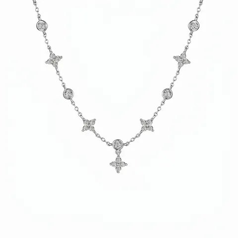 Collana Trifoglio in Argento Sterling S925 Donna Design Smetrico di Fiori con Zirconia Intarsiata Gioielli di Moda