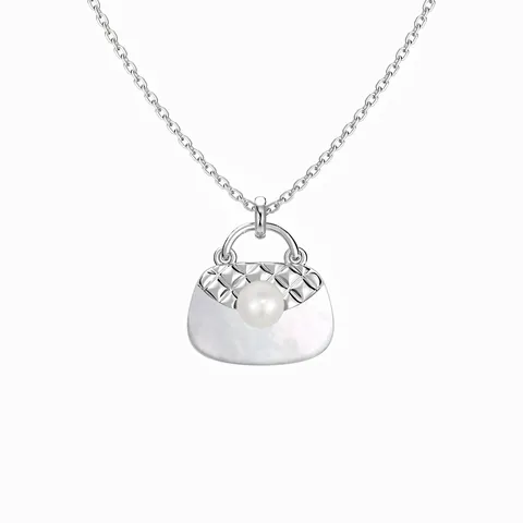 Elegant 925 Sterling Silver Mother Of Pearl Freshwater Pearl Handbag Pendant Necklace Quilted Design Jewelry For Women Gift