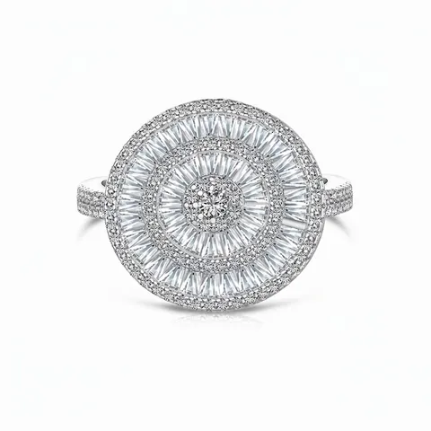 925 Sterlingsilber Schild Ring Für Damen Groß Rund Zirkonia Eingelegt Sonnenblume Verlobung Hochzeit Bankett Schmuck Ring