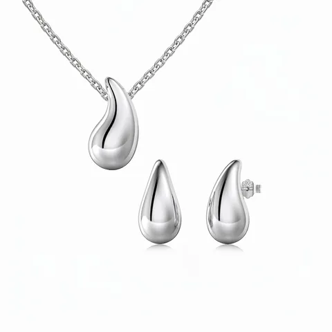Set di Gioielli in Argento Sterling 925 Collana con Pendente a Goccia e Orecchini a Bottone per Donna Accessorio Minimalista