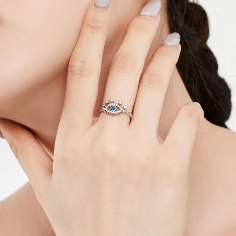 925 Sterlingsilber Böser Blick Offener Ring Für Damen Eingelegt Zirkonia Filigran Verstellbar Mode Handschmuck Fingerring Für Den Alltag