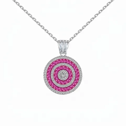 925 Sterling Silber Anhänger Halskette Für Damen Rund Konzentrischer Kreis Zirkonia Eingelegt Elegante Schlüsselbeinkette