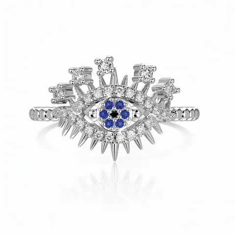 925 Sterlingsilber Böser Blick Offener Ring Für Damen Eingelegt Zirkonia Filigran Verstellbar Mode Handschmuck Fingerring Für Den Alltag
