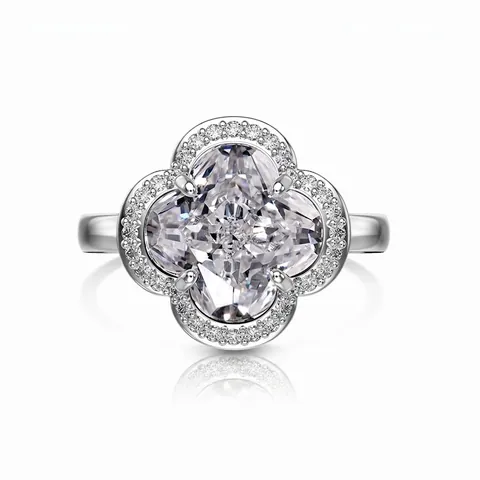 Anello Quadrifoglio in Argento Sterling S925 per Donna con Intarsio di Zirconia Scintillante Elegante Gioielli da Sposa Matrimonio Anello alla Moda