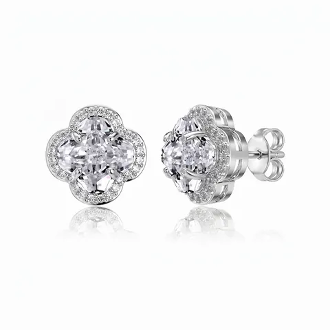 Luxus 925 Sterlingsilber Kleeblatt Ohrstecker Mit Zirkonia Pave Blume Elegant Täglich Ohr Piercing Schmuck Damen Geschenk