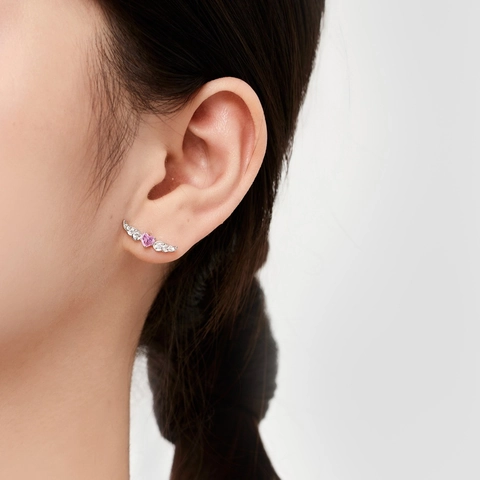 Orecchini a Bottone in Argento Sterling 925 con Ali di Angelo e Cuore Zirconia Rosa Intarsiata Gioielli di Moda per Donna Incontri Regalo