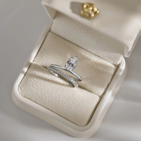 S925 Sterling Silver Teardrop Stacking Ring Set For Women Pear Shaped Zirconia Engagement Wedding Band Fashion Jewelry