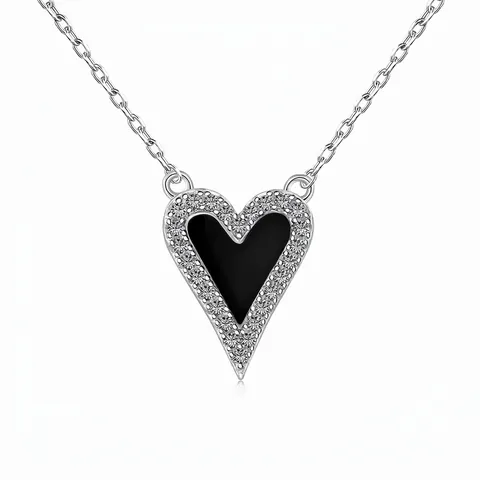 Collana a Cuore in Argento Sterling 925 da Donna Lusso Turchese Onice Nero Madreperla Bianca Intarsiata Zirconia Gioielli Catena Clavicicola