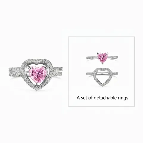 925 Sterlingsilber Herz Zirkonia Ring Set Stapelbar Abnehmbar Rosa Weiß CZ Verlobung Hochzeit Ringe Schmuck Für Damen