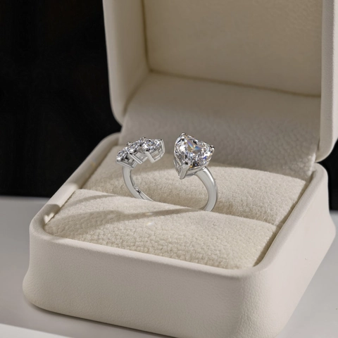 925 Sterling Silver Heart Zirconia Adjustable Open Ring Pink White Stone For Women Wedding Party Finger Jewelry