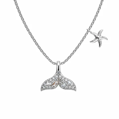 Collier Queue de Baleine en Argent Sterling S925 pour Femme Pendentif Étoile de Mer Incrusté de Zirconia Bijoux Thème Océan Cadeau