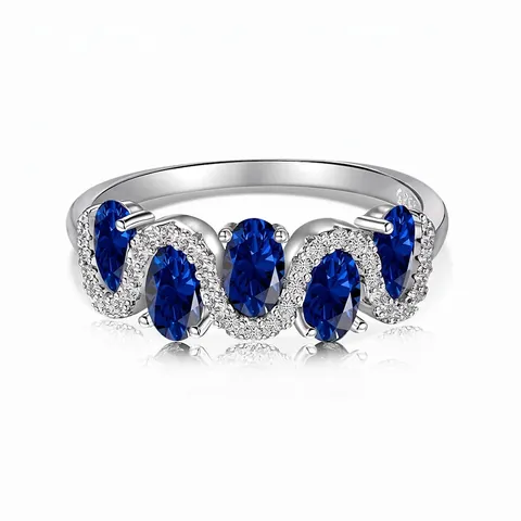 Elegante Anillo de Onda de Plata de Ley 925 para Mujer Azul Verde Circonia Ovalada Incrustada Banquete de Boda Joyería de Moda