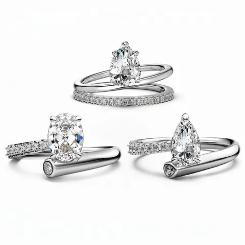 925 Sterling Silver Zirconia Star Trail Bypass Ring Pear Oval Cut Engagement Ring And Curved Band Jewelry For Women