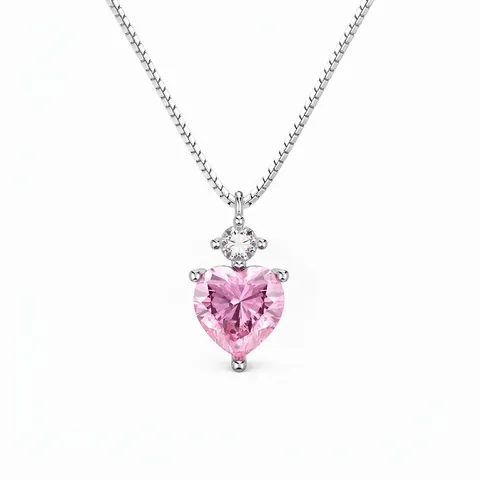 925 Sterlingsilber Rosa Herz Zirkonia Anhänger Halskette Für Damen Elegante Schmuck Schlüsselbeinkette Hochzeitsgeschenk