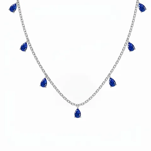 Collar de Plata de Ley 925 con Circonia en Gota de Agua para Mujer Cadena con Piedra de Pera Azul Blanco Verde Joyería