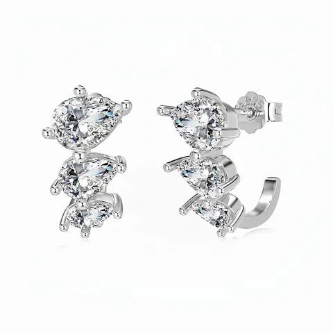 925 Sterling Zilveren Peer Geslepen Zirconia Oorknopjes Voor Vrouwen Elegante Drie Stenen Gradiënt Waterdruppel Boog Ontwerp Sieraden