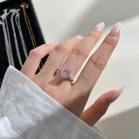 Anello in Argento Sterling 925 Con Zirconia Rosa Per Donna Ovale Taglio Ice-crushed Intarsio Lussuoso Gioiello Galvanico