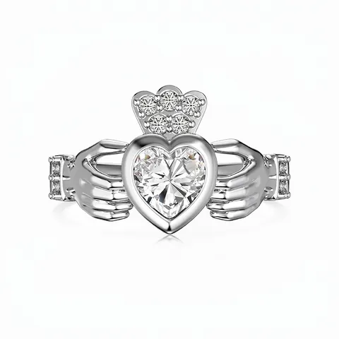 S925 Sterling Silver Claddagh Ring For Women Heart Crown Zirconia Inlaid Electroplated Personalized Vintage Luxurious Jewelry Ring
