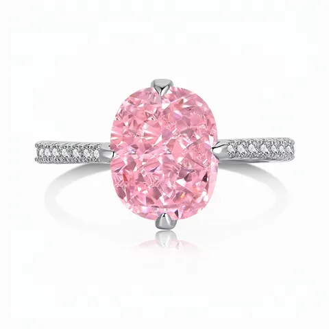 Anello in Argento Sterling 925 Con Zirconia Rosa Per Donna Ovale Taglio Ice-crushed Intarsio Lussuoso Gioiello Galvanico