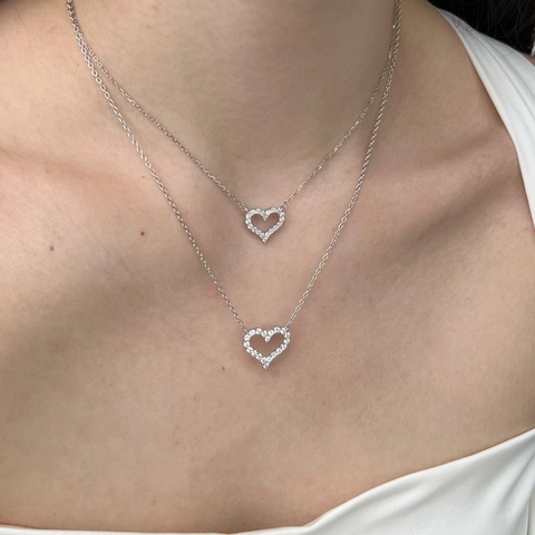 Collana con Pendente a Cuore in Argento Sterling 925 per Donna Elegante Cuore Amore Cavo con Zirconia Intarsiata Gioielli